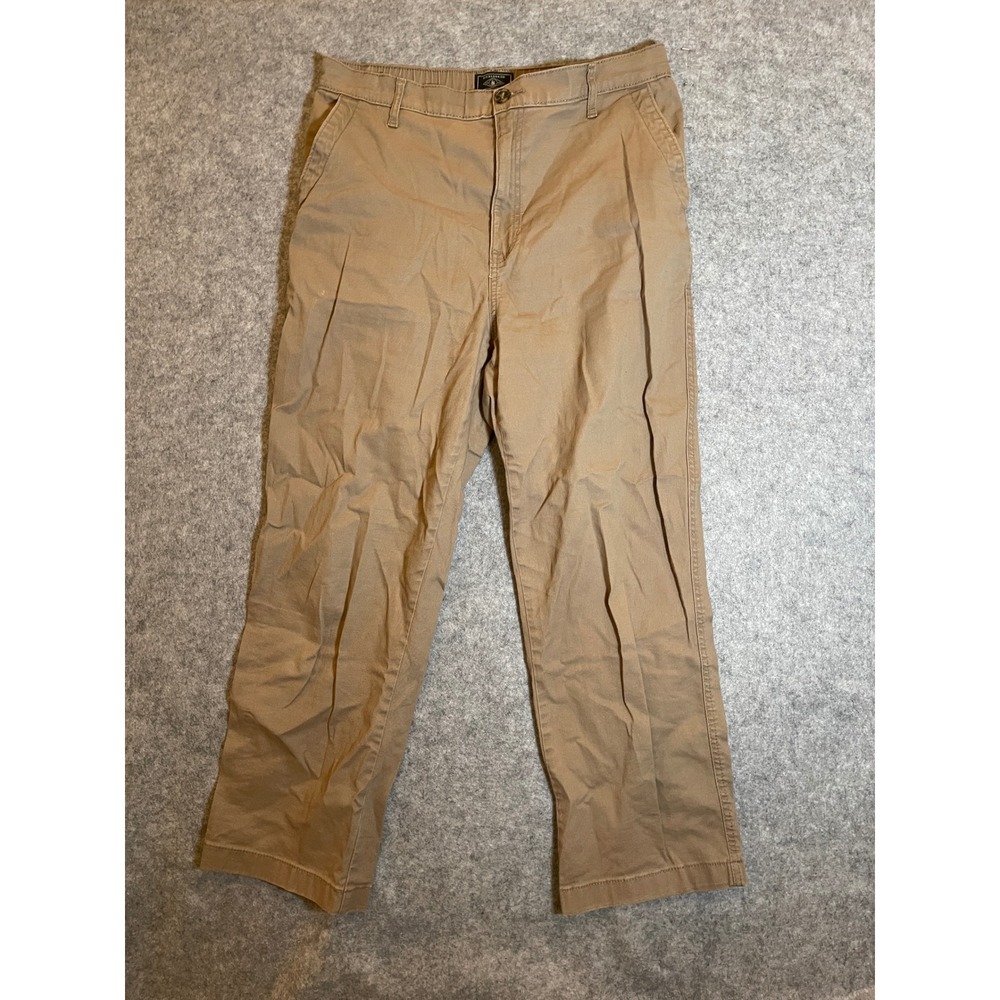 GH Bass & Co Mens Khaki Chino Pants Elastic Waist Straight Leg Brown 32x25.5